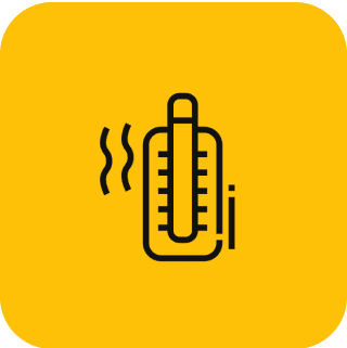 Thermometer icon with heat waves.