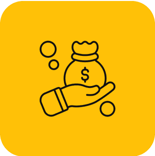 Hand holding money bag with dollar sign.